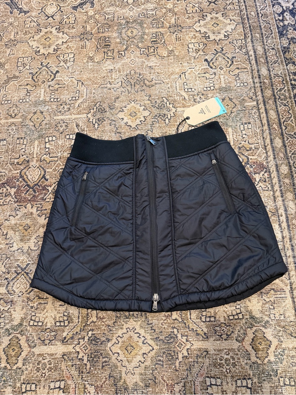 Prana Black Quilted A-Line Skirt with Front Zip